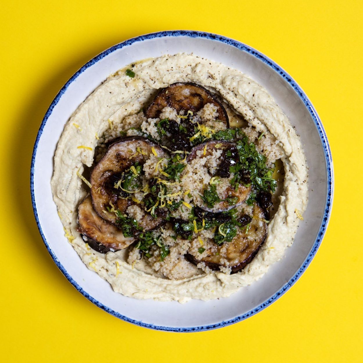 Hummus with Couscous and Aubergine Salad Venn Foods